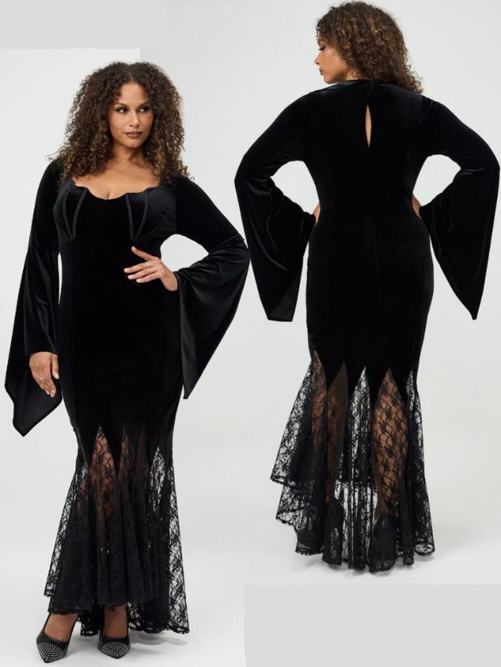 NWT Torrid 1 Halloween Spiders & Lace Black Velour Maxi Dress 1X 14 16